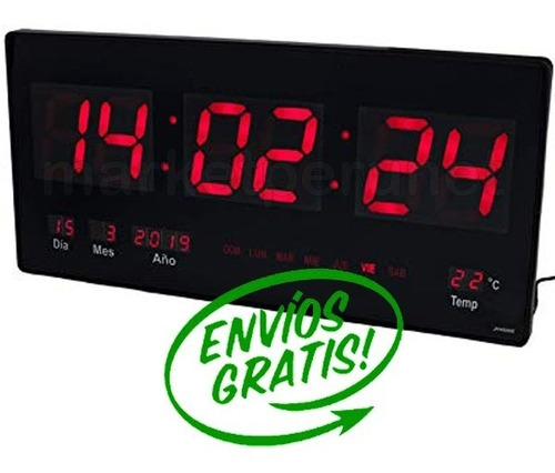 Imagen 3 de 7 de Reloj Digital De Pared Led 46x22cm Temperatura Calendario