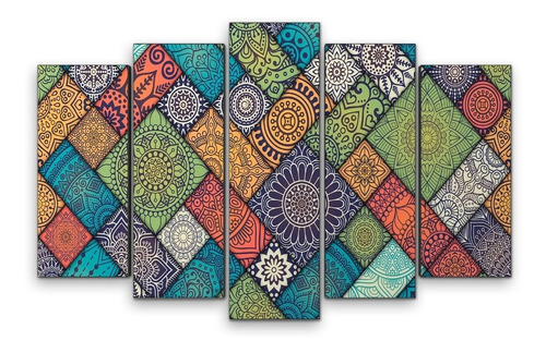 Cuadro Decorativo Moderno Colores Mandalas Jd-0336 M Quíntuple 85x56 Cm Sin Marco
