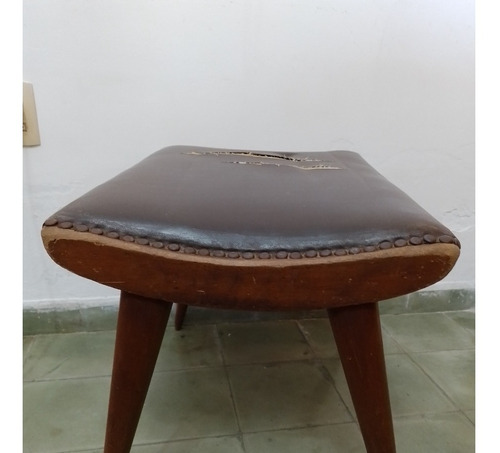 Banqueta Antigua Para Restaurar, Madera Y Cuero