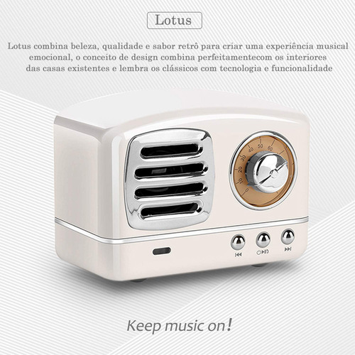 Imagem 5 de 9 de Caixa De Som Portatil Retro Vintage Bluetooth Lt-s005 Branco