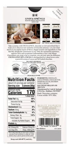 Lindt Excellence 85% Cacao 100grs (3 Barras)