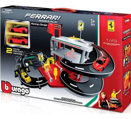 Pista Autos Burago Ferrari Race & Play Parking + 2 Autos