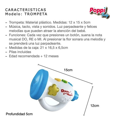Imagen 2 de 10 de Juguete Bebe Musical Con Luces Guitarra Piano Trompeta Poppi