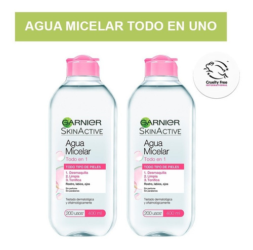 Pack Agua Micelar Garnier Todo En 1 Limpieza Facial X2