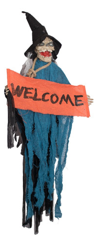 Calavera Bruja Welcome Decorativa Halloween C/luz Y Sonido