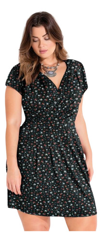 Vestido Acinturado Com Decote Transpassado Plus Size 1243412