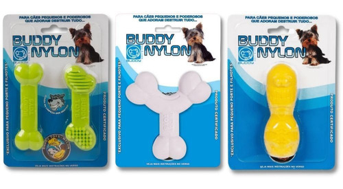 Kit 4 Mordedores P/ Cães Buddy Toys Nylon Ossinho Peixe Pp
