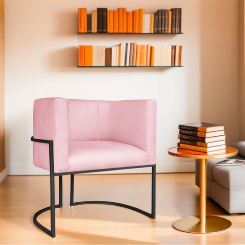 Poltrona Decorativa Base De Ferro Suede Munique Rosa Jf