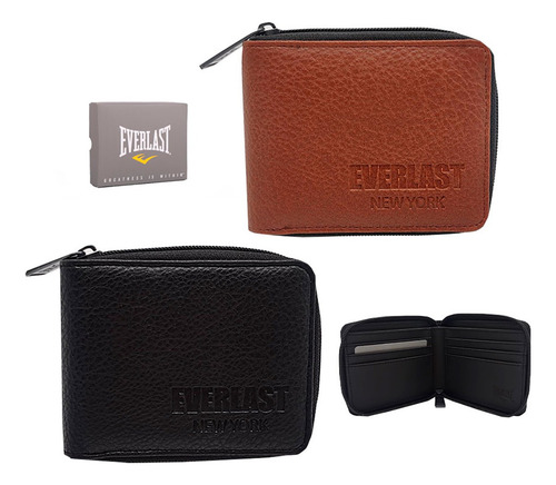 Billetera Everlast Resistente Y Duradero Color Negro Diseño De La Tela Liso