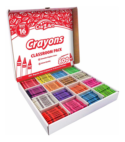 Lápices Crazart Crayon Bulk Class Pack 800ct 16 Colores Ldc