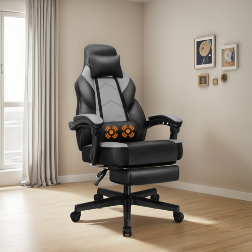 Silla De Videojuegos Con Reposapiés Y Soporte Lumbar Ajustab