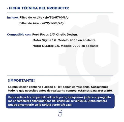 Kit Filtros De Aceite + Aire Ford Focus 1.6 - 2.0 Original