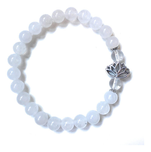 Pulsera De Jade Blanco, Flor De Loto De Plata Tibetana,...