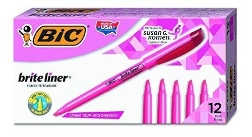 Bic Brite Liner De Resaltado, Punta Cincel, Rosa, 12-count.