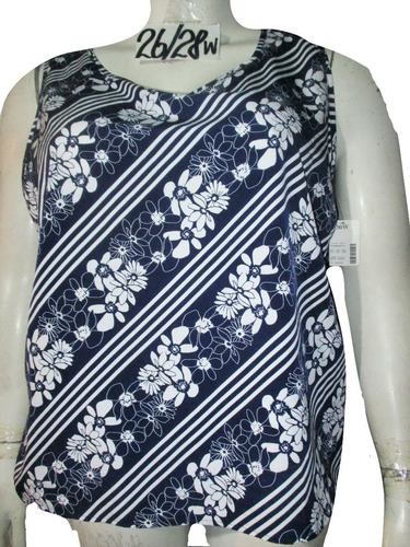 Blusa Azul Con Estampado Blanco Sin Mangas Talla 4x ( 46/48)