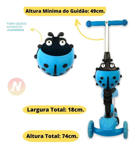Imagem 2 de 7 de Patinete Infantil 3 Rodas 2 Em 1 Com Luz Para Criança - Azul