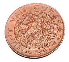 2 Monedas 1 Centavo Curazao Antillas 1947 Antiguas Bronce