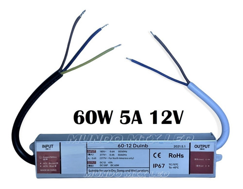 Imagem 1 de 3 de 12pçs Fonte Blindada Prova Dagua P/ Fita Led 12v 5a 60w Ip67