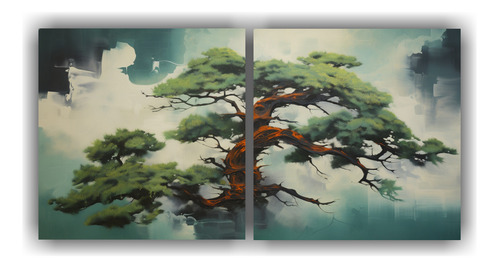 140x70cm Cuadro Árbol De Pino Bonsái Bastidor Madera