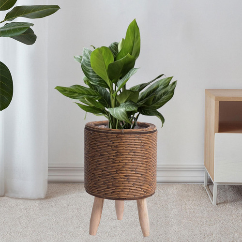 2 Cesta Para Plantas Con Patas, Maceta Cilindro Marrón