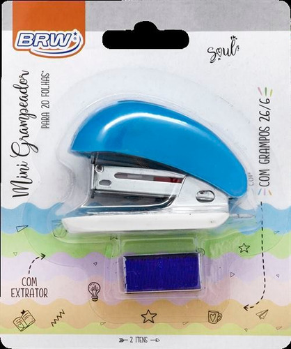 Mini grapadora de plástico Brw con extractor de color azul