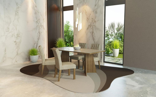 Mesa De Comedor Con Mesa Y 4 Sillas Harper Madesa Mc Color Marrón/Crema Diseño de la tela de las sillas Liso