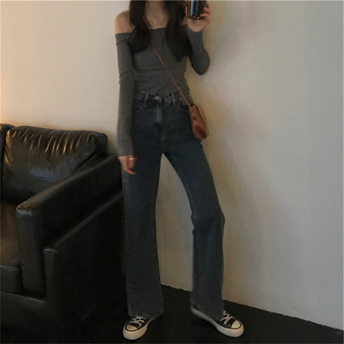 Top De Manga Larga Con Hombros Descubiertos - Moda Femenina
