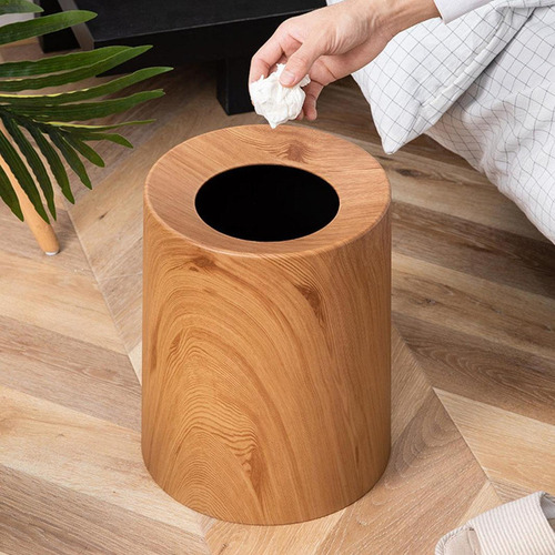 Cubo De Basura De Grano De Madera, Cubo De Basura L. Marrón