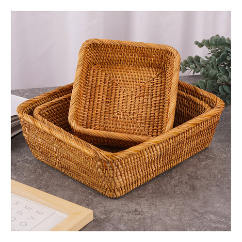 Caja De Almacenamiento De Mimbre Trapezoidal Para Uso Domést