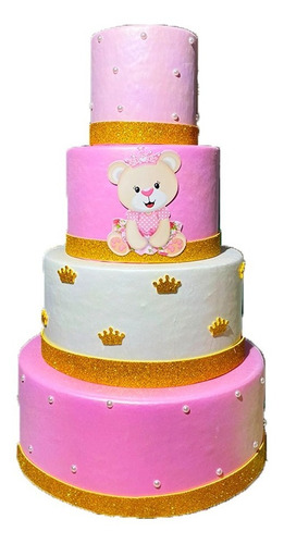 Bolo Fake Maquete Ursa / Ursinha Princesa - 4 Andares
