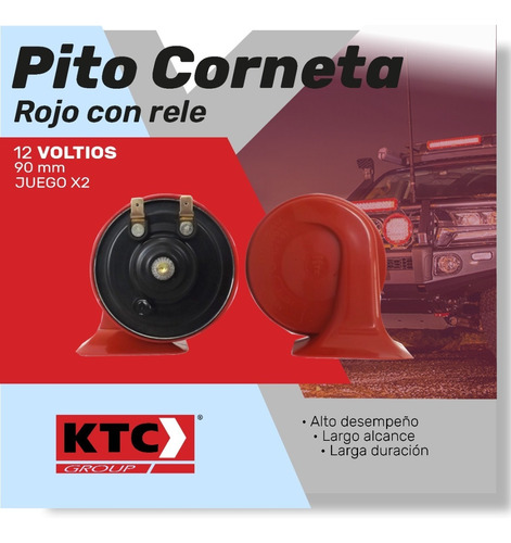 Ktc - Pito Corneta Rojo Con Rele  12v  90mm Jgox2