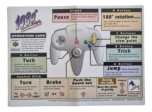 Operation Card Folder 1080 Snowboarding Nintendo 64 Original