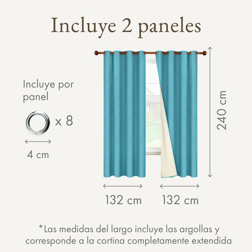 Cortina 100% Blackout 240x132 Engomada X2 Rosewood Tipo Lino Color Turquesa