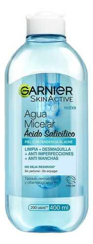Agua Micelar Anti-imperfecciones Con Ácido Salicílico Garnie Momento de aplicación Día/Noche Tipo de piel Piel con tendencia al acné