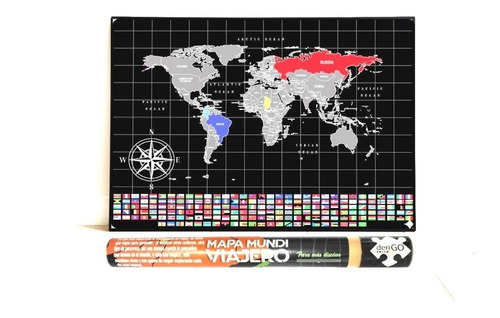 Imagen 1 de 3 de Mapa Mundi Para Raspar Scratch Con Banderas Y Paises Poster