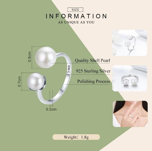 Anillo Ajustable Para Mujer Perlas Fabricado En Plata 925