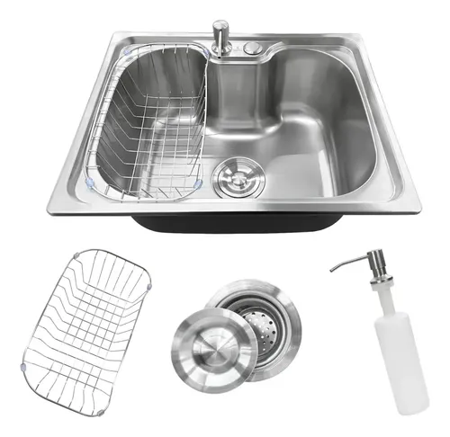 STILLUS HOME CUBA PIA GOURMET COZINHA AÇO INOX 50X40CM CESTO ESCORREDOR DISPENSER DETERGENTE 500ML VÁLVULA 4 1/2 SOBREPOR EMBUTIR PRATEADO