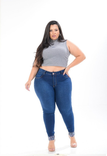 Calça Jeans Feminina Destmoda Barra Love Plus Size