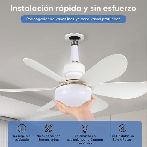 Foco Ventilador Led E26/e27 40w, Lámpara De Techo Foco Abanico Con Control Remoto, Incluye Expansor Y Base De Abanico