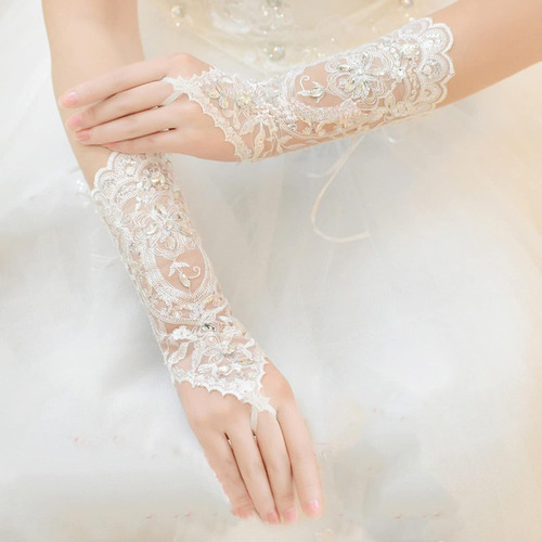 Guantes De Encaje Para Boda, Sin Dedos, Con Diamantes De Imi