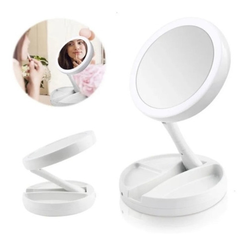 Espejo De Maquillaje Con Luz Led Doble Aumento