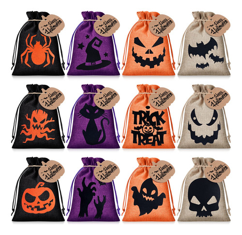 24 Bolsas De Arpillera De Halloween Con Tarjetas De Calabaza