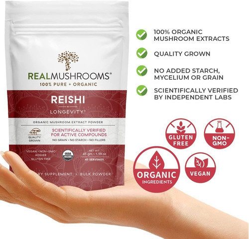 Real Mushrooms Reishi 415 Longevity 45 Servings Sabor Sin Sabor
