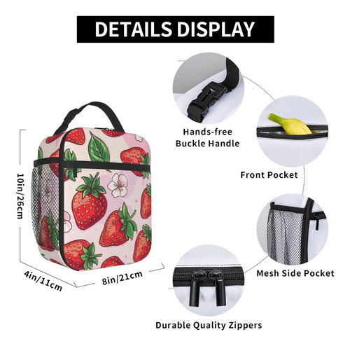 Lonchera Aislante Para Mujeres, Ninas Y Ninos, Con Fresas.