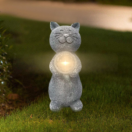 Estatua Solar Del Jardín Del Gato Luces Solares Del Gato Jar