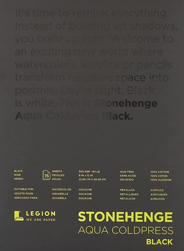 Legion Paper Block Stonehenge Aqua Black Pad 9x12in 15 Hojas