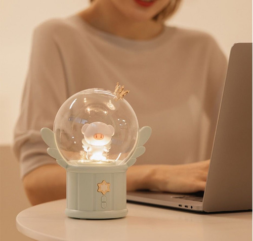 Velador Infantil Con Bluetooth Luz Suave Giratorio 360° Rosa Conejo