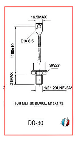 Diodo Rectificador 100a 1200v Ánodo/rosca(m12x1.75)(p3-)