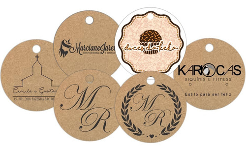 Tag Redonda Kraft Personalizada F/v Com Sisal 150pçs 4,5cm