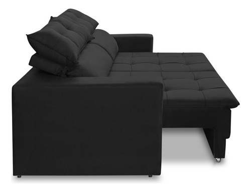 Sofá Retrátil Reclinável 3 Lugares 1,90m Molas Emily Suede Cor Preto